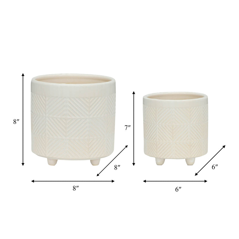 S/2 6/8" TEXTURED PLANTERS, SHINY WHITE - Al Rugaib Furniture