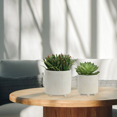 S/2 6/8" TEXTURED PLANTERS, SHINY WHITE - Al Rugaib Furniture