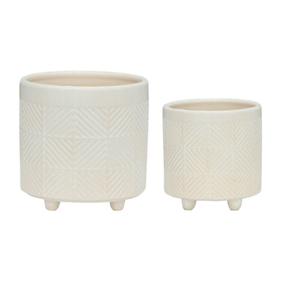 S/2 6/8" TEXTURED PLANTERS, SHINY WHITE - Al Rugaib Furniture