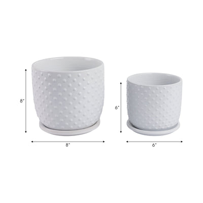 S/2 6/8" Tiny Dots Planter W/ Saucer, White - Al Rugaib Furniture
