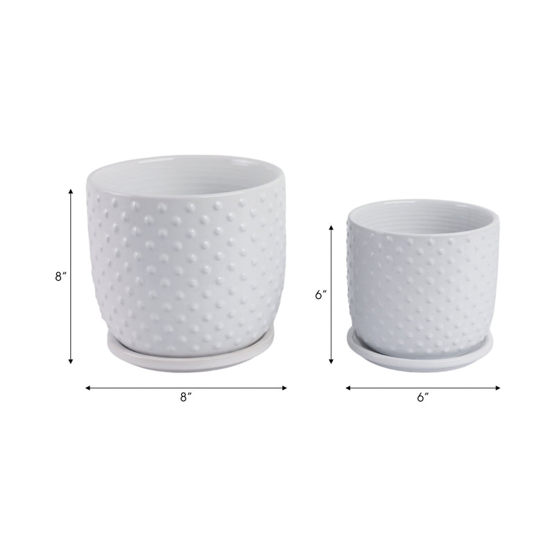 S/2 6/8" Tiny Dots Planter W/ Saucer, White - Al Rugaib Furniture
