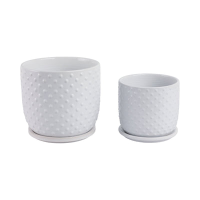 S/2 6/8" Tiny Dots Planter W/ Saucer, White - Al Rugaib Furniture