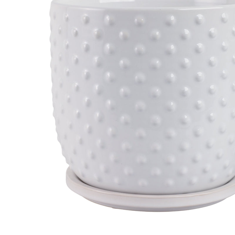 S/2 6/8" Tiny Dots Planter W/ Saucer, White - Al Rugaib Furniture