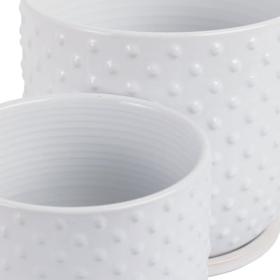 S/2 6/8" Tiny Dots Planter W/ Saucer, White - Al Rugaib Furniture