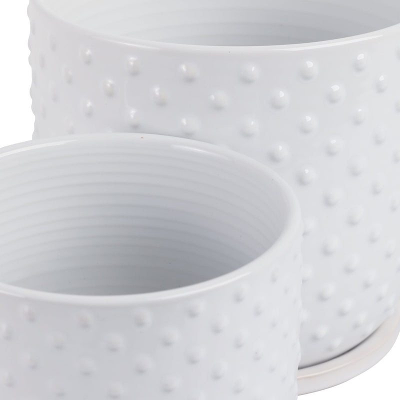S/2 6/8" Tiny Dots Planter W/ Saucer, White - Al Rugaib Furniture