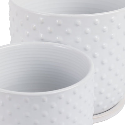 S/2 6/8" Tiny Dots Planter W/ Saucer, White - Al Rugaib Furniture