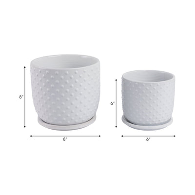 S/2 6/8" Tiny Dots Planter W/ Saucer, White - Al Rugaib Furniture