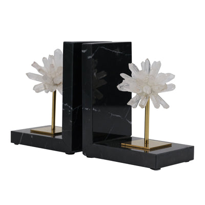 S/2 6"celeste Orb Metal And Marble Bookends - Al Rugaib Furniture