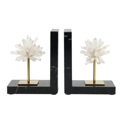S/2 6"celeste Orb Metal And Marble Bookends - Al Rugaib Furniture