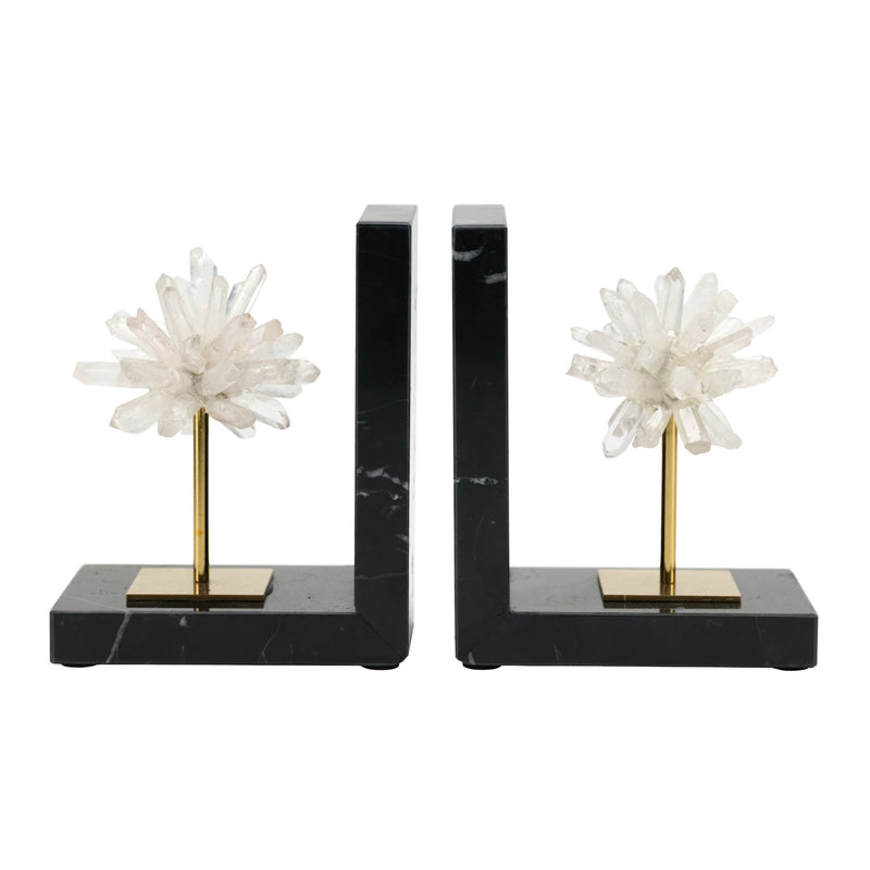 S/2 6"celeste Orb Metal And Marble Bookends - Al Rugaib Furniture
