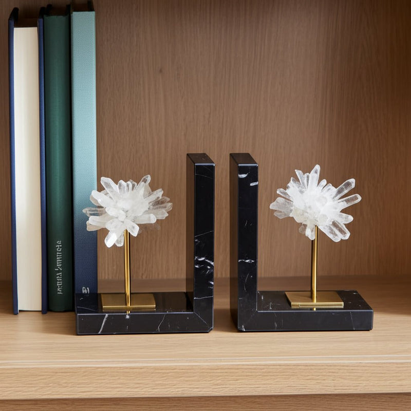 S/2 6"celeste Orb Metal And Marble Bookends - Al Rugaib Furniture