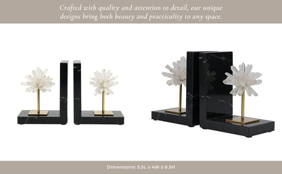 S/2 6"celeste Orb Metal And Marble Bookends - Al Rugaib Furniture