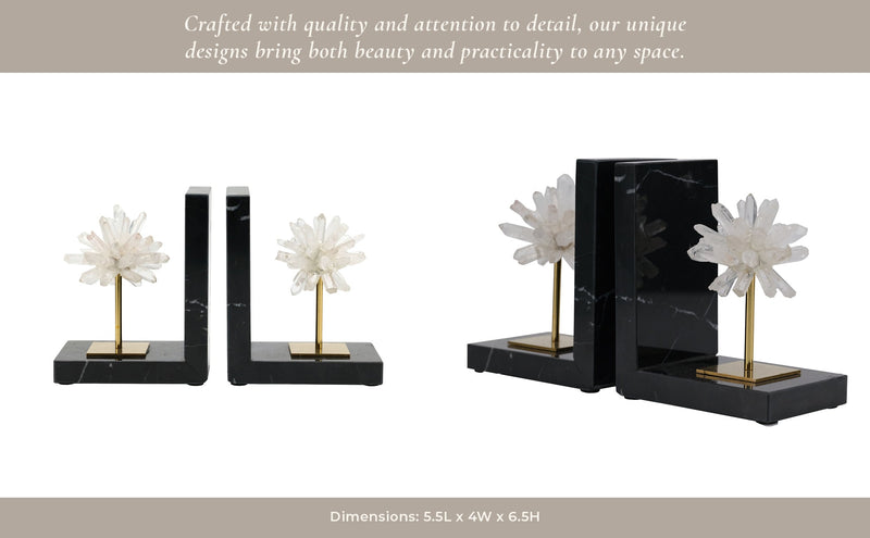 S/2 6"celeste Orb Metal And Marble Bookends - Al Rugaib Furniture