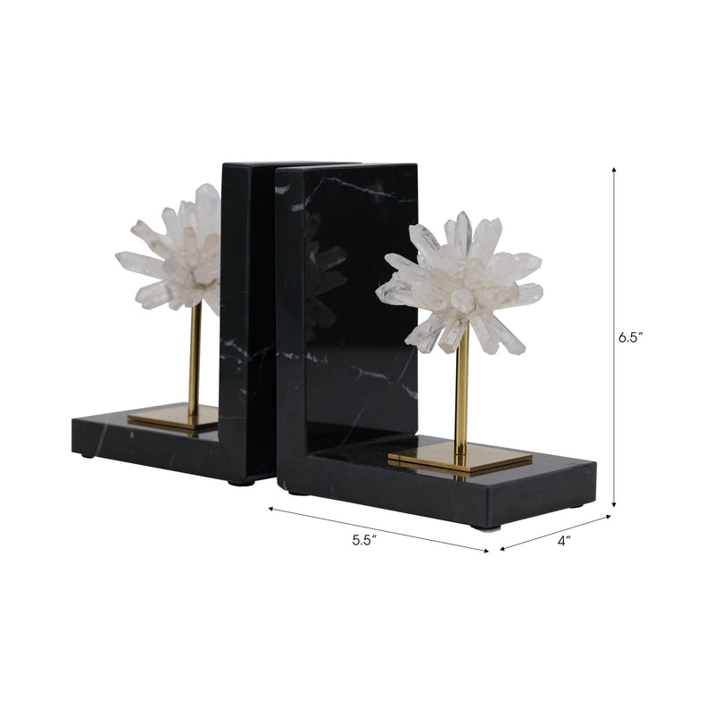 S/2 6"celeste Orb Metal And Marble Bookends - Al Rugaib Furniture