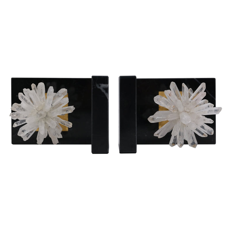 S/2 6"celeste Orb Metal And Marble Bookends - Al Rugaib Furniture