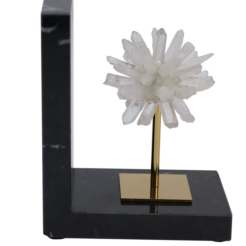 S/2 6"celeste Orb Metal And Marble Bookends - Al Rugaib Furniture