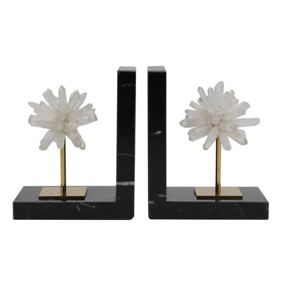 S/2 6"celeste Orb Metal And Marble Bookends - Al Rugaib Furniture