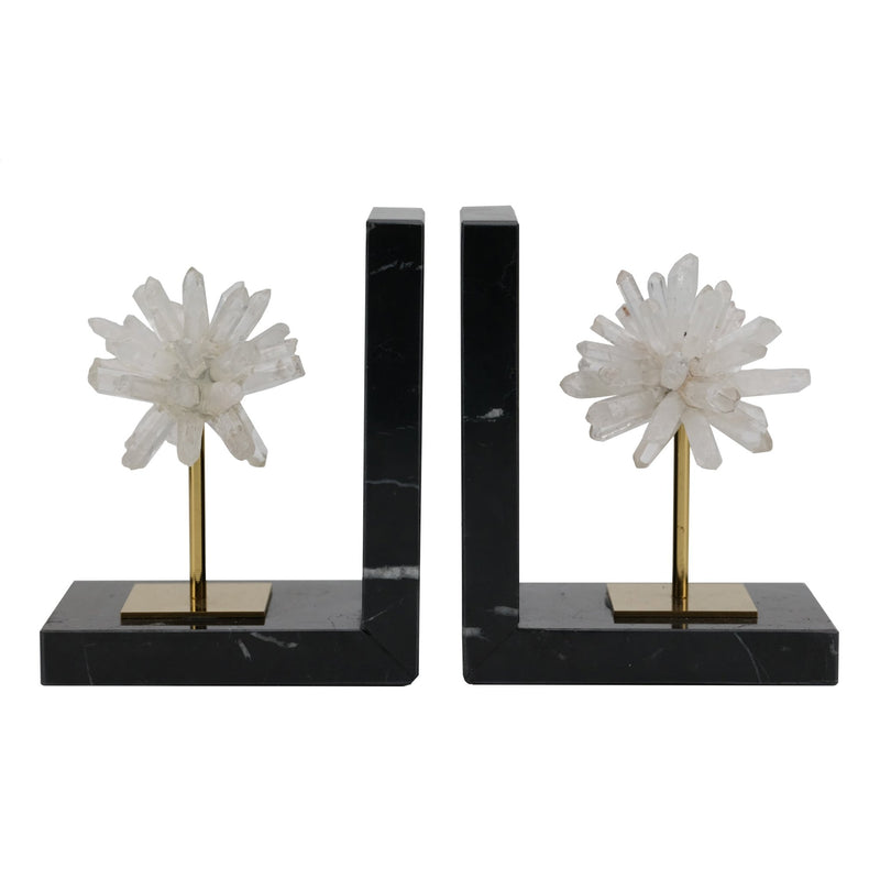 S/2 6"celeste Orb Metal And Marble Bookends - Al Rugaib Furniture