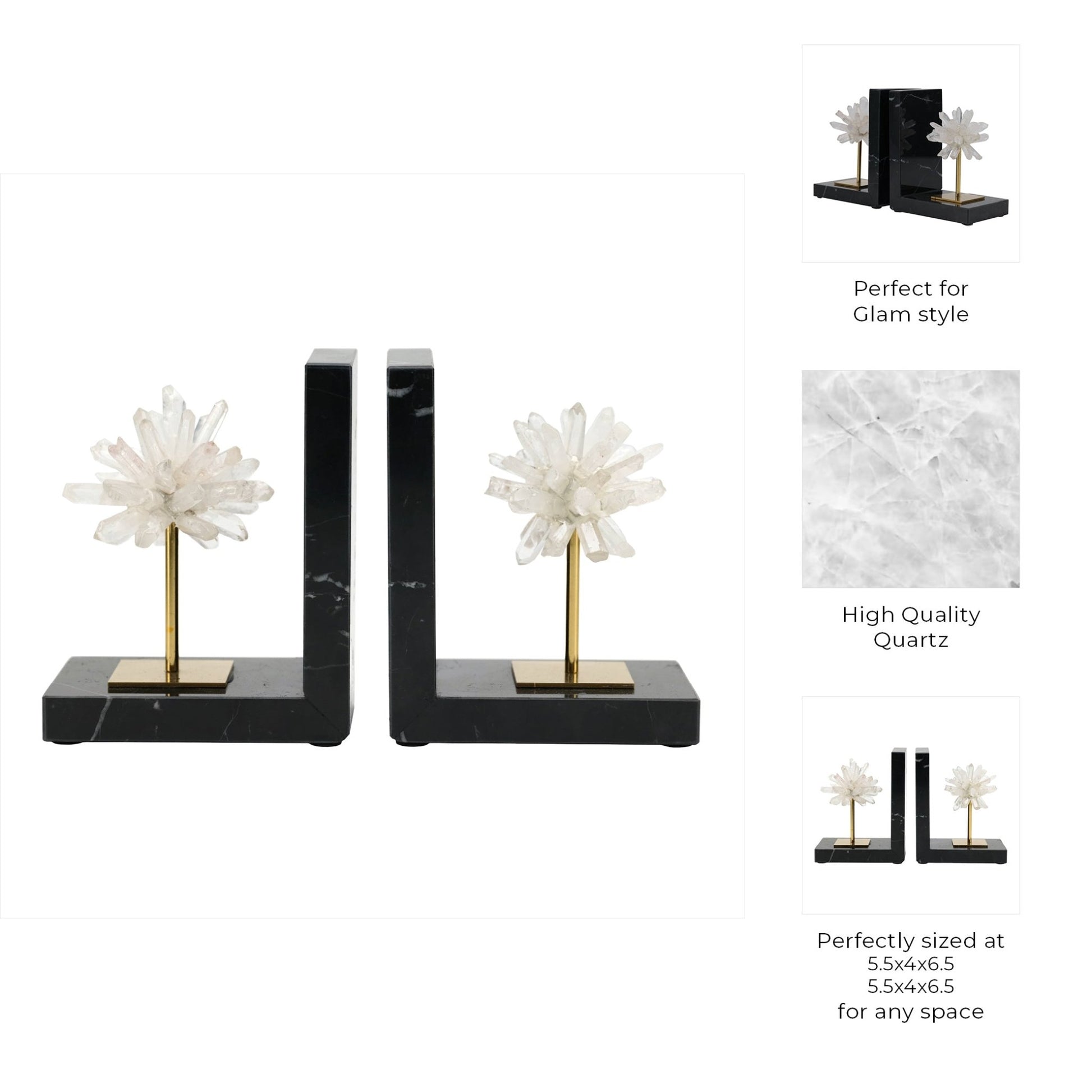 S/2 6"celeste Orb Metal And Marble Bookends Table Decors| Sagebrook Home