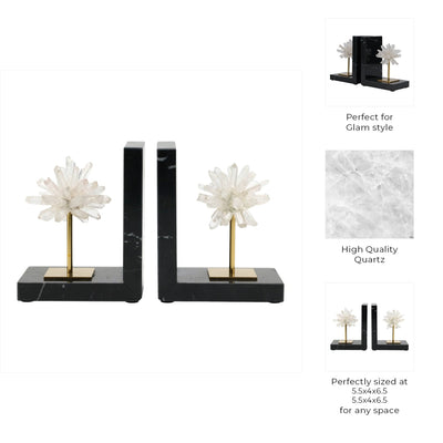 S/2 6"celeste Orb Metal And Marble Bookends - Al Rugaib Furniture