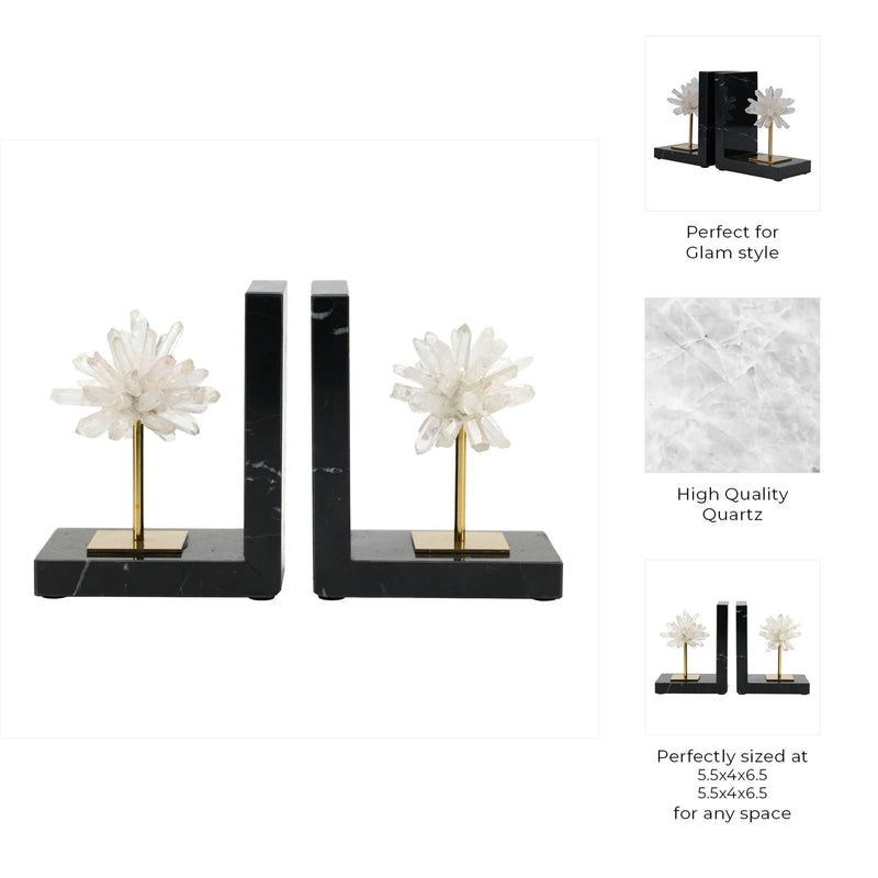 S/2 6"celeste Orb Metal And Marble Bookends - Al Rugaib Furniture