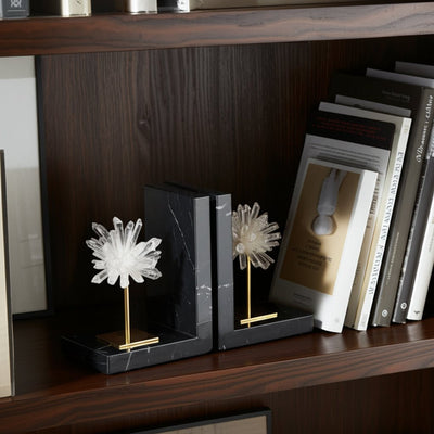 S/2 6"celeste Orb Metal And Marble Bookends - Al Rugaib Furniture