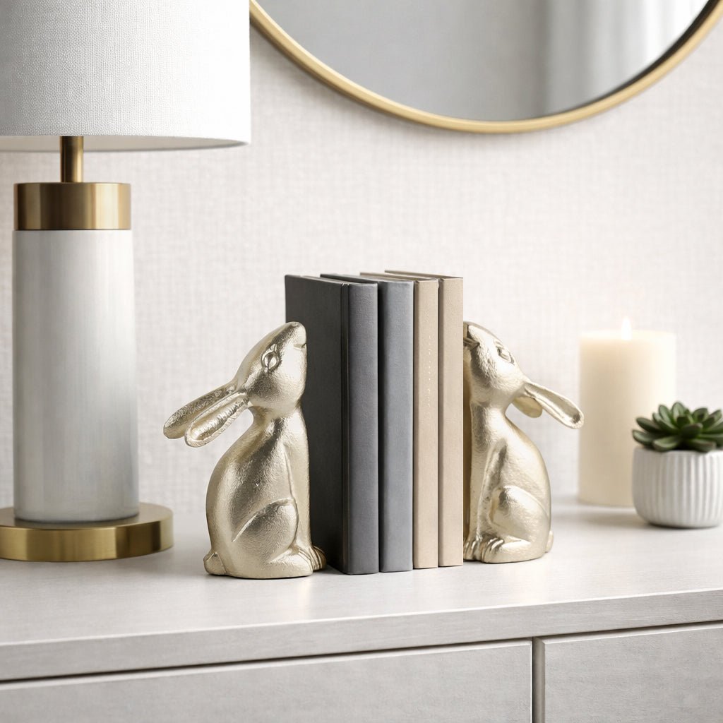 S/2 7" Bunny Bookends, Gold Table Decors| Sagebrook Home