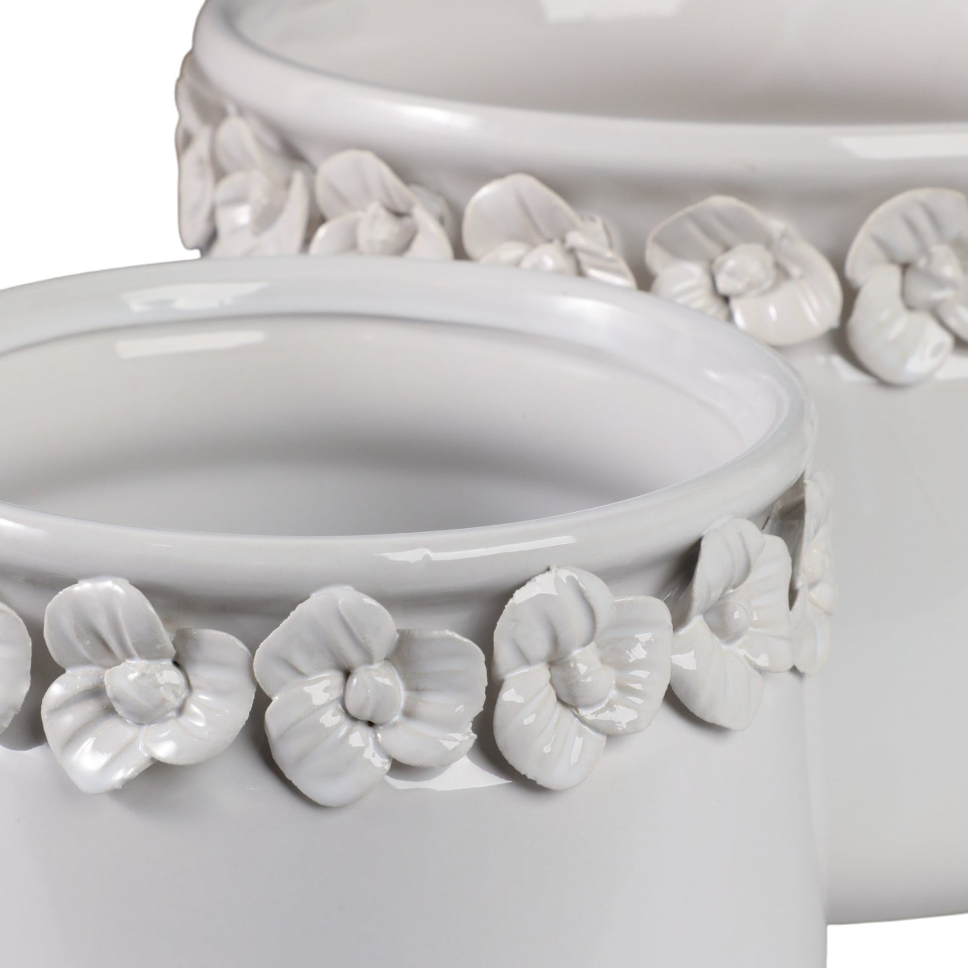 S/2 7/10" FLORAL APPLIQUE PLANTER, WHITE Planter| Sagebrook Home