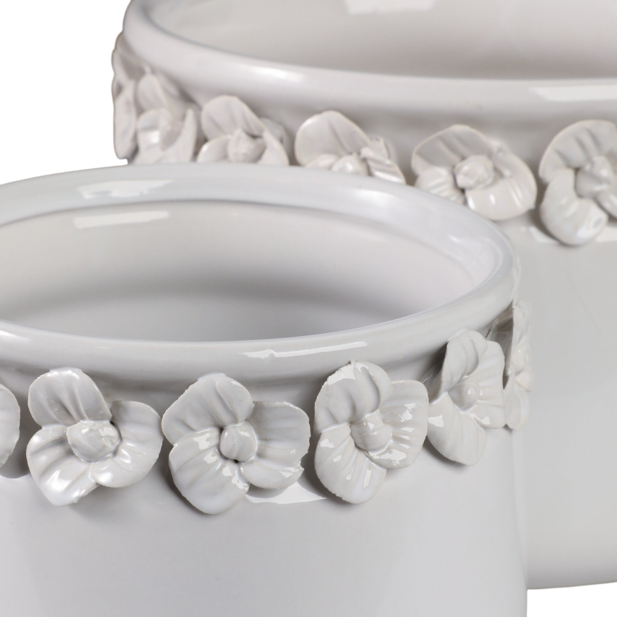 S/2 7/10" FLORAL APPLIQUE PLANTER, WHITE Planter| Sagebrook Home