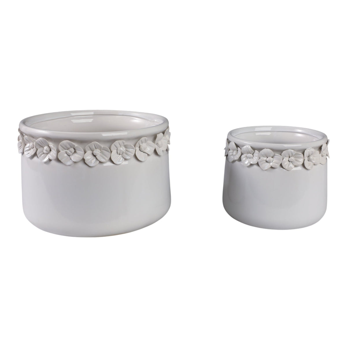 S/2 7/10" FLORAL APPLIQUE PLANTER, WHITE Planter| Sagebrook Home