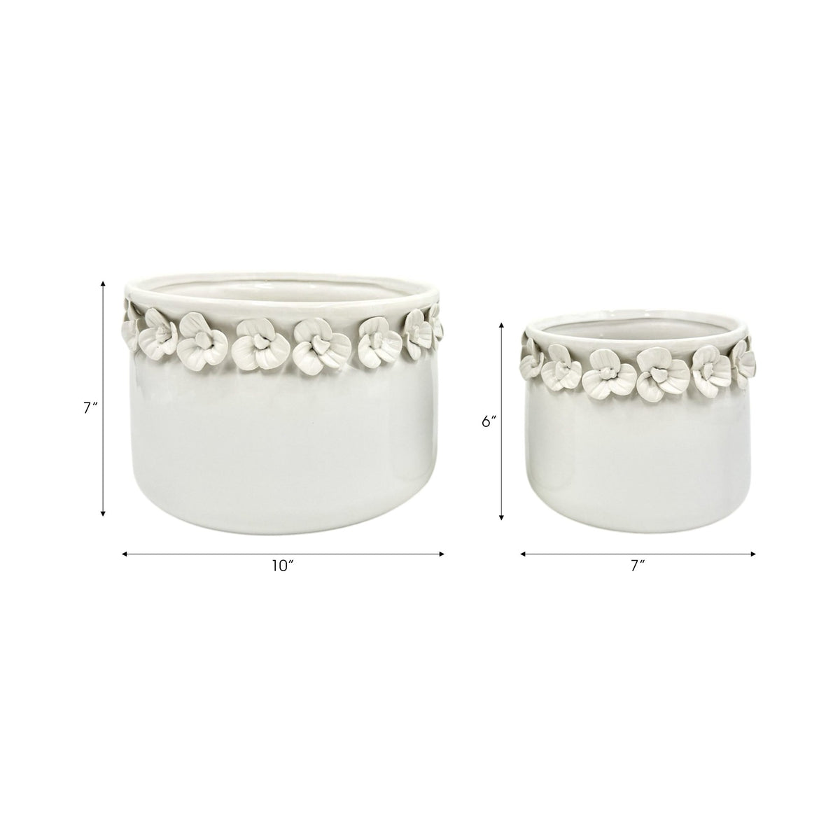 S/2 7/10" FLORAL APPLIQUE PLANTER, WHITE Planter| Sagebrook Home