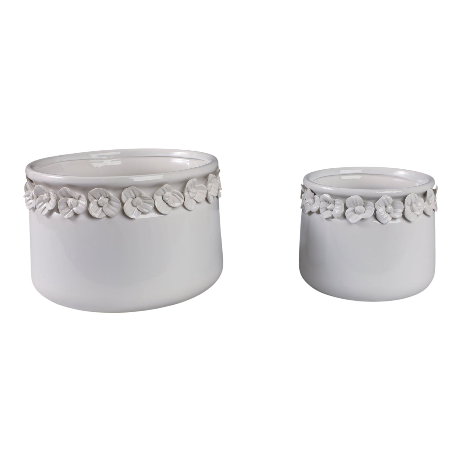 S/2 7/10" FLORAL APPLIQUE PLANTER, WHITE Planter| Sagebrook Home