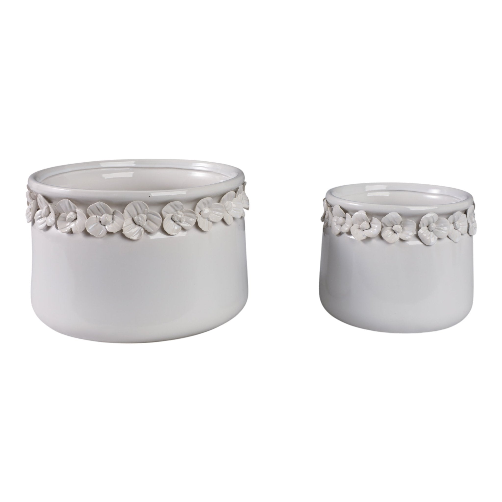 S/2 7/10" FLORAL APPLIQUE PLANTER, WHITE Planter| Sagebrook Home
