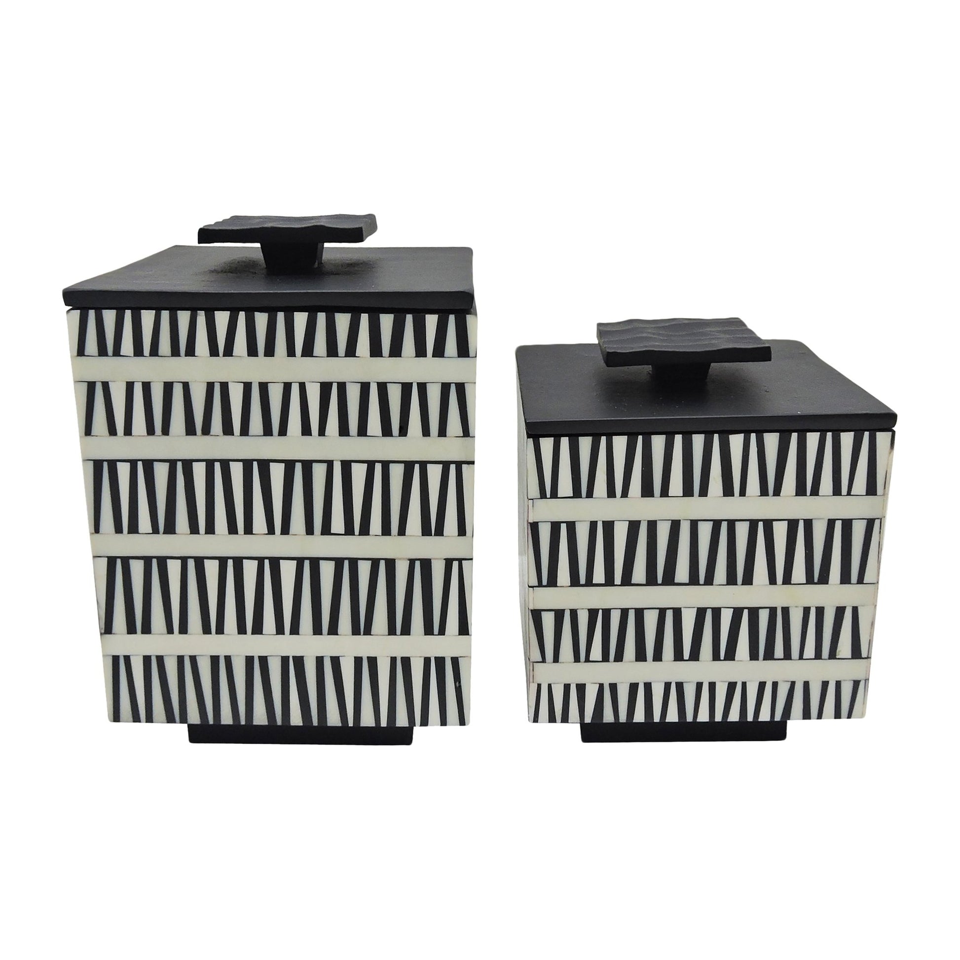 S/2 7/10" Gobiel Black & White Resin Boxes Table Decors| Sagebrook Home