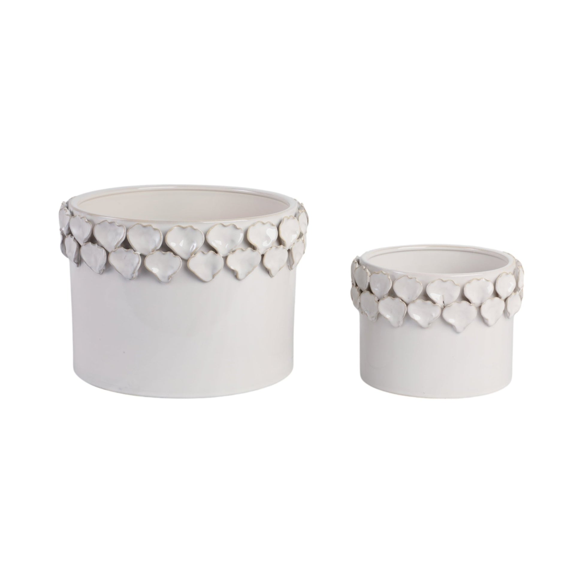 S/2 7/11" FLOWER PETAL APPLIQUE PLANTERS, WHITE Planter| Sagebrook Home