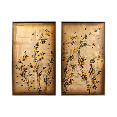 S/2 71x59 Hand Painted Wildflowers, Gold - Al Rugaib Furniture