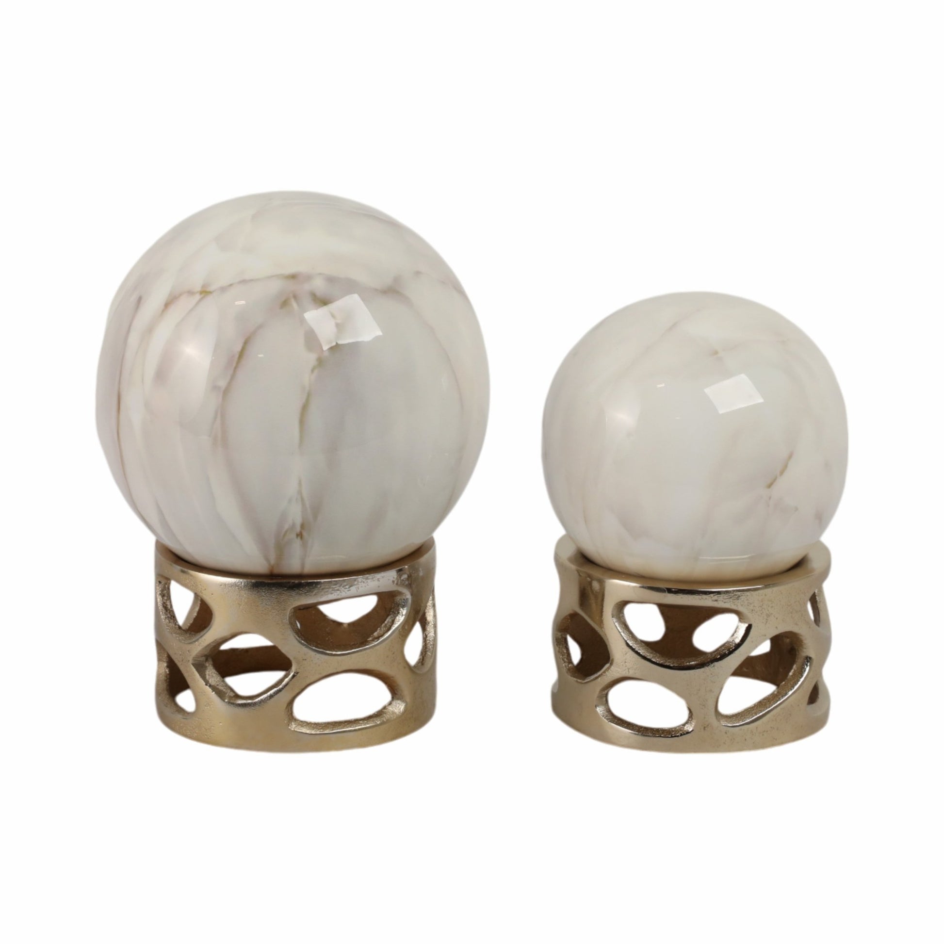 S/2 7/8" ANOKA WHITE MARBLE SPHERE STATUARY Table Decors| Sagebrook Home
