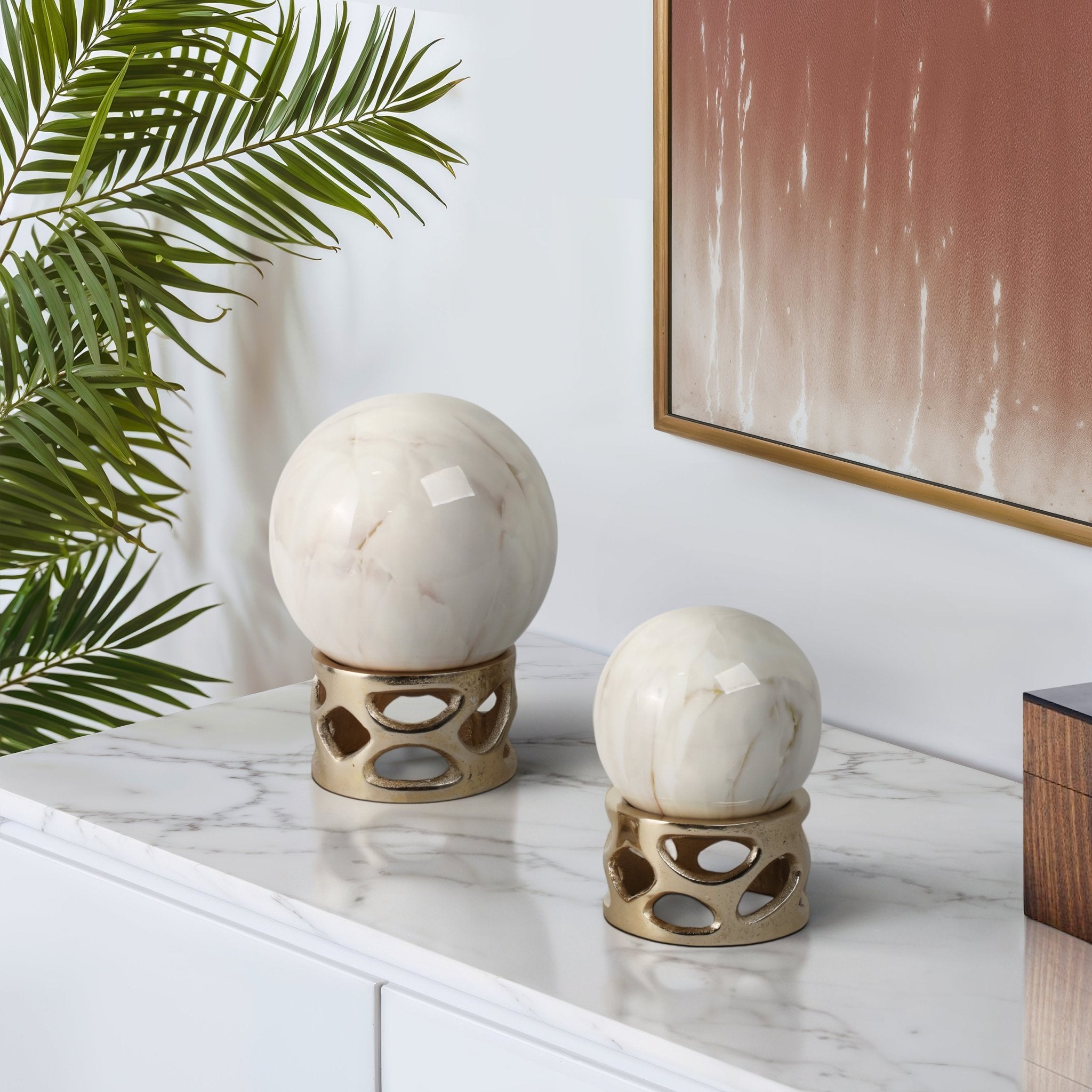 S/2 7/8" ANOKA WHITE MARBLE SPHERE STATUARY Table Decors| Sagebrook Home