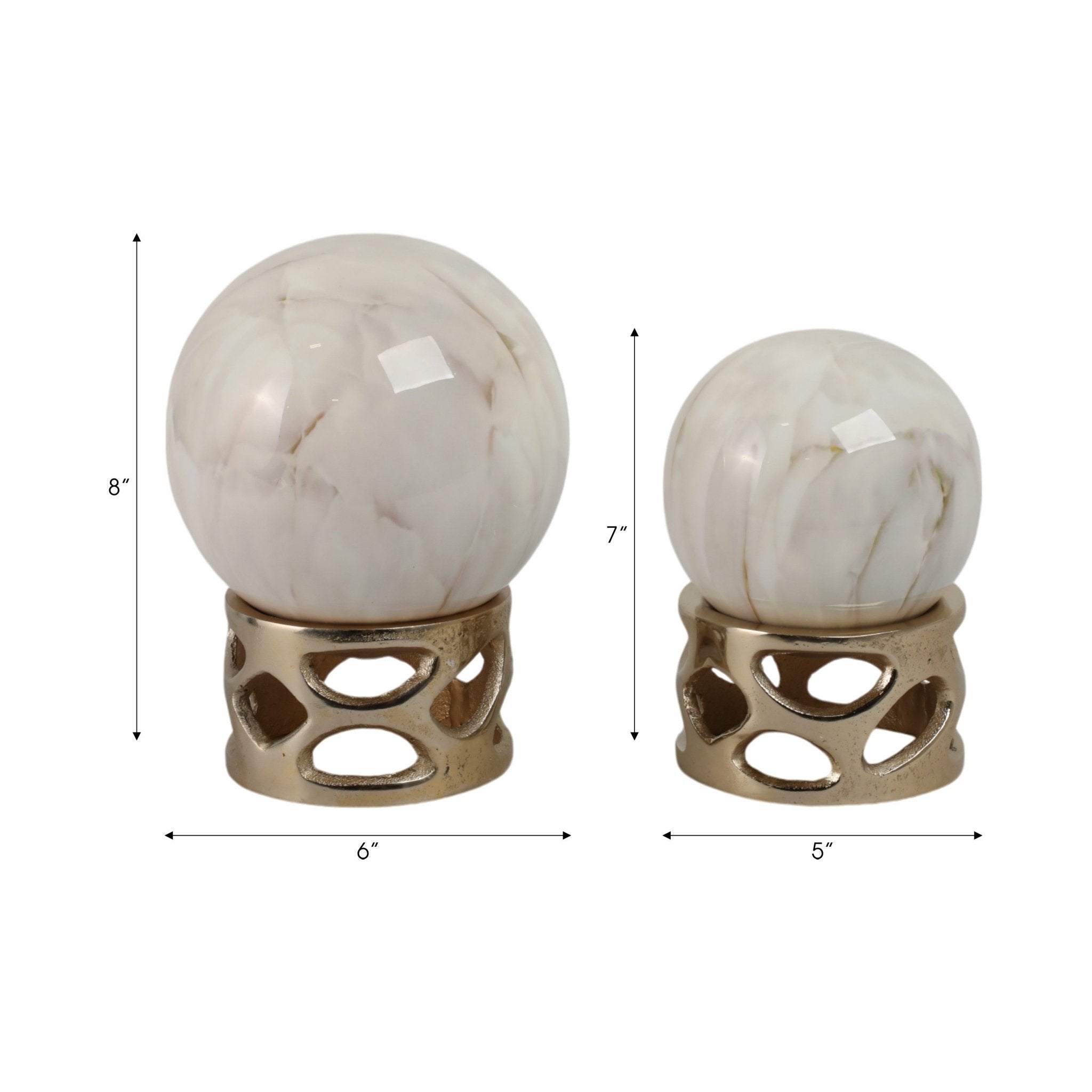 S/2 7/8" ANOKA WHITE MARBLE SPHERE STATUARY Table Decors| Sagebrook Home