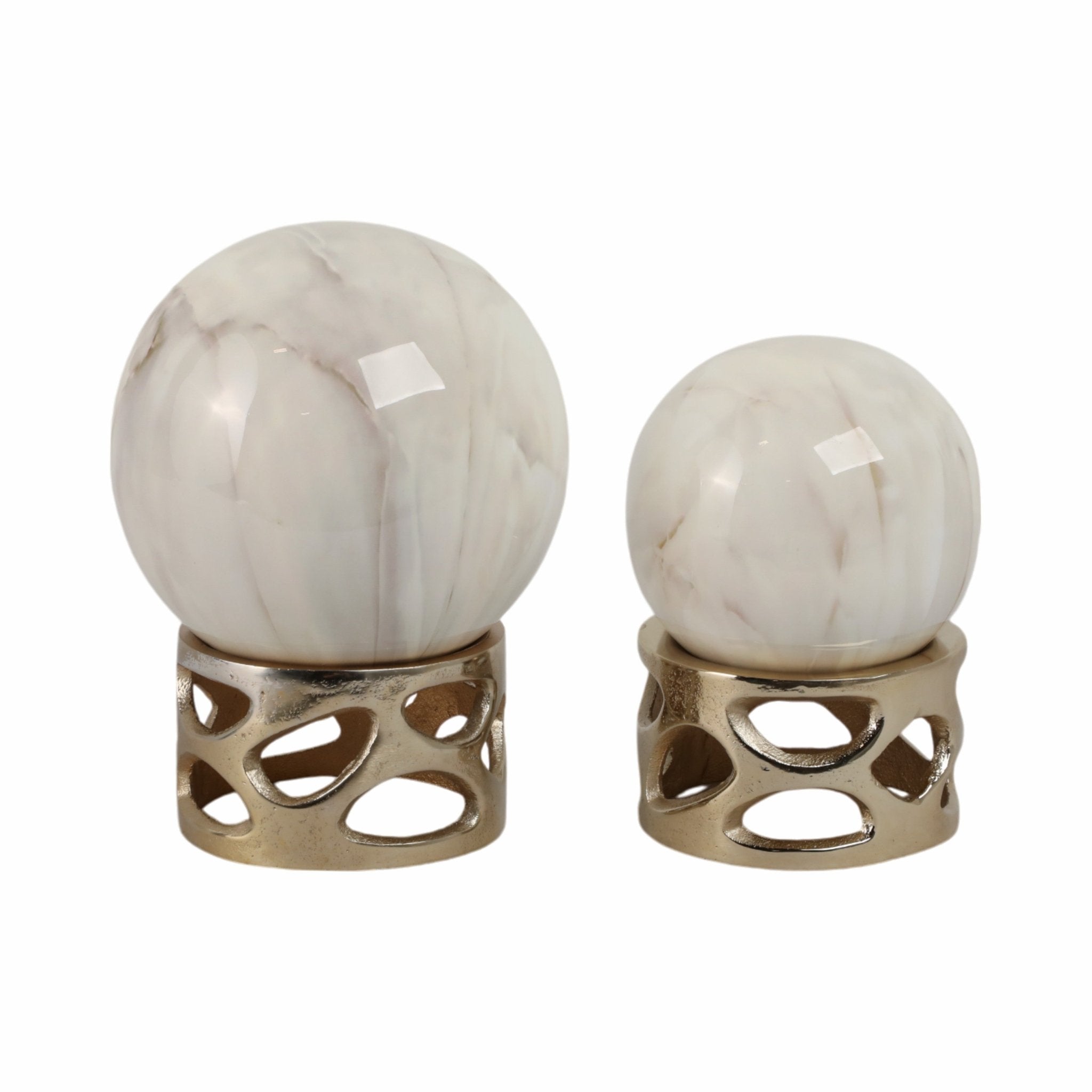 S/2 7/8" ANOKA WHITE MARBLE SPHERE STATUARY Table Decors| Sagebrook Home
