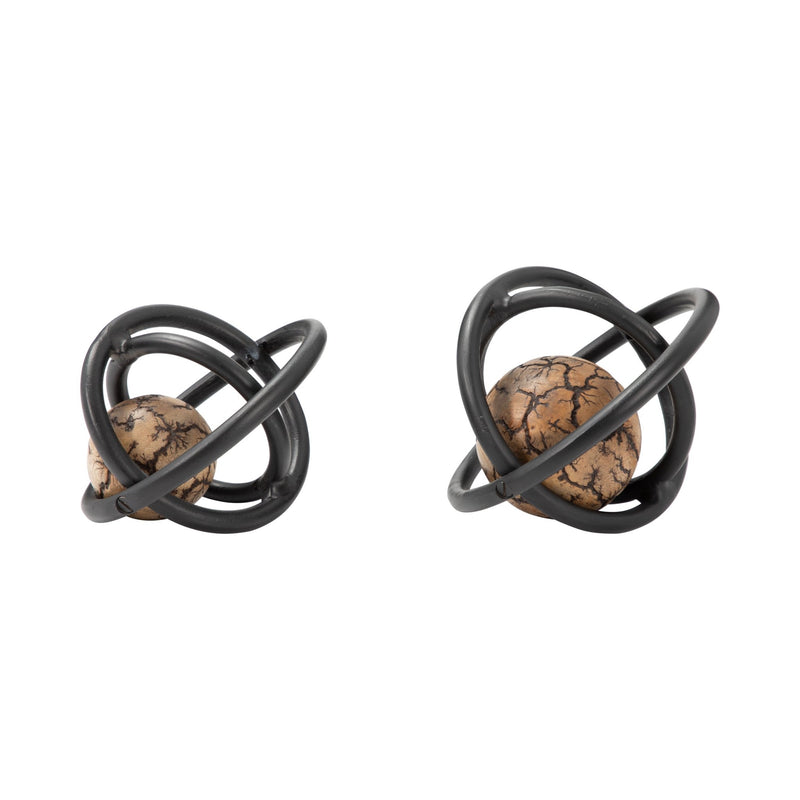 S/2 7/8" Solaro Bronze Metal Orbs - Al Rugaib Furniture