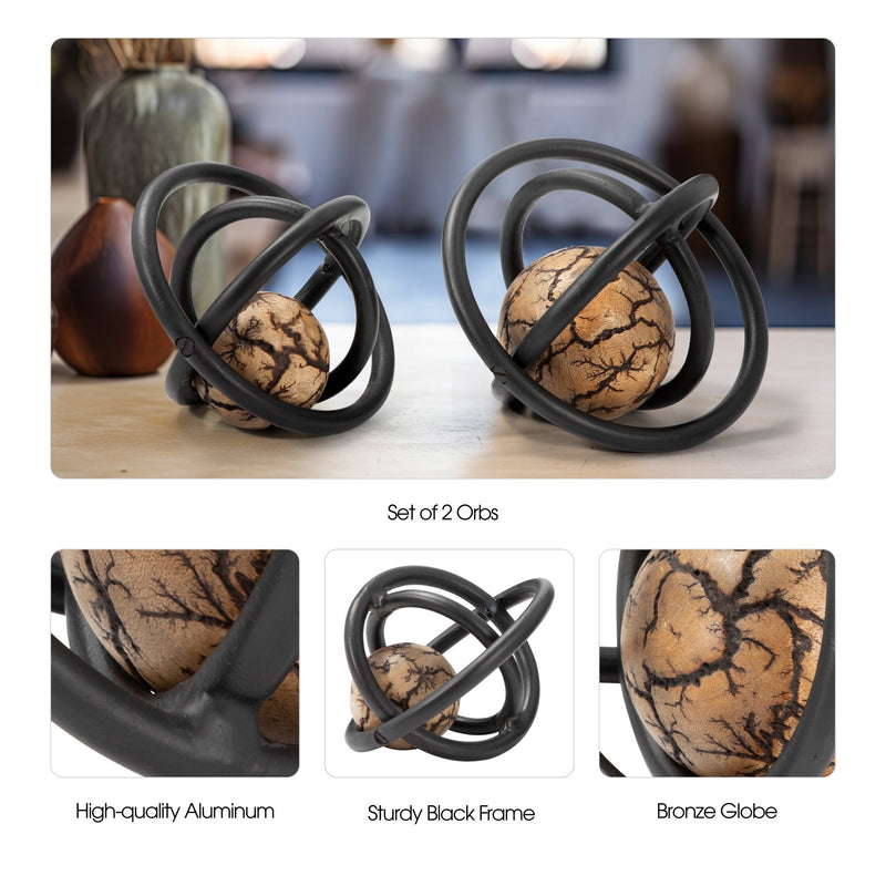 S/2 7/8" Solaro Bronze Metal Orbs - Al Rugaib Furniture