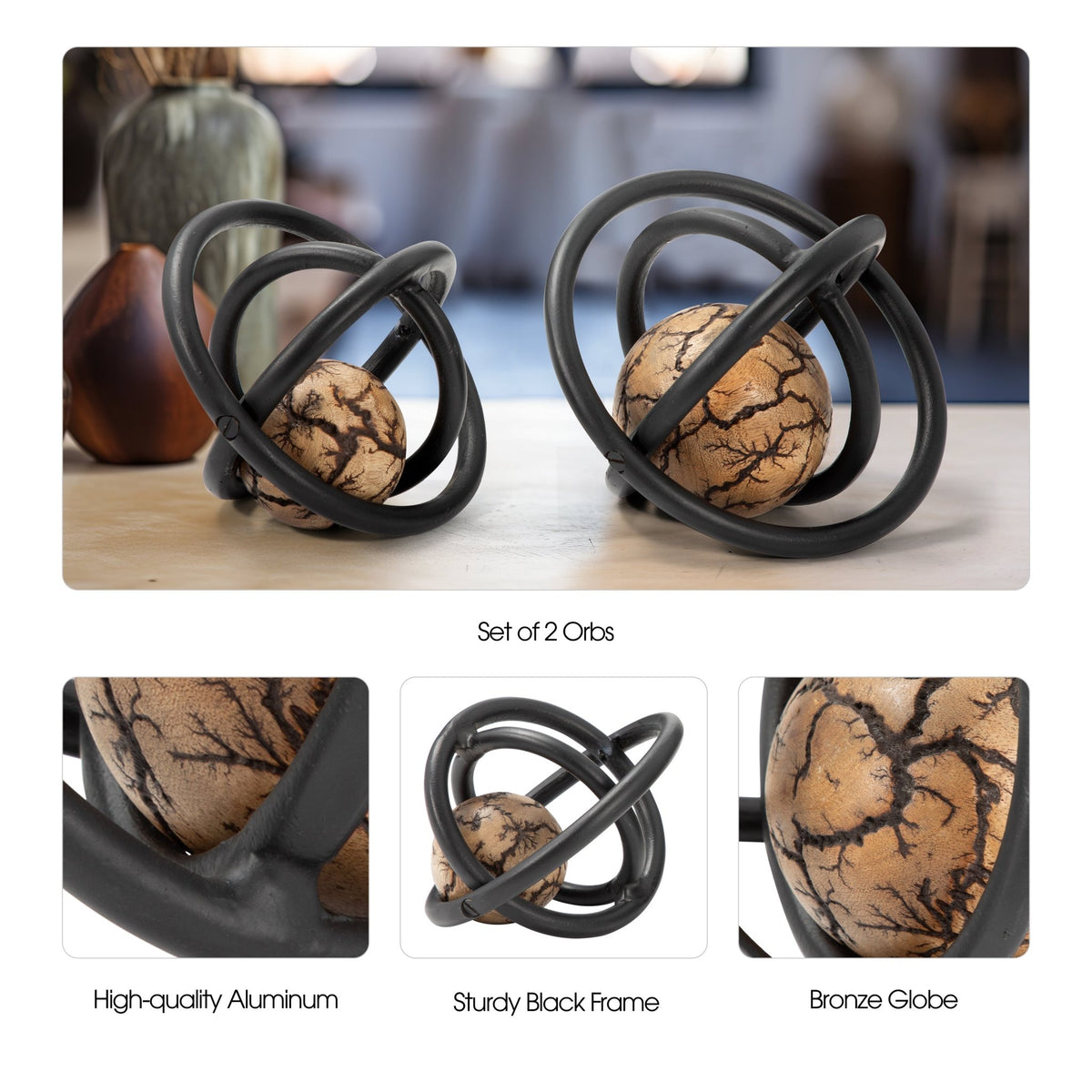 S/2 7/8" Solaro Bronze Metal Orbs Table Decors| Sagebrook Home