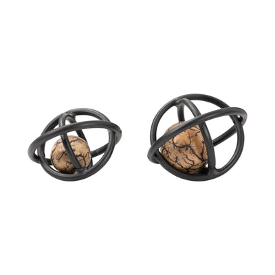S/2 7/8" Solaro Bronze Metal Orbs - Al Rugaib Furniture
