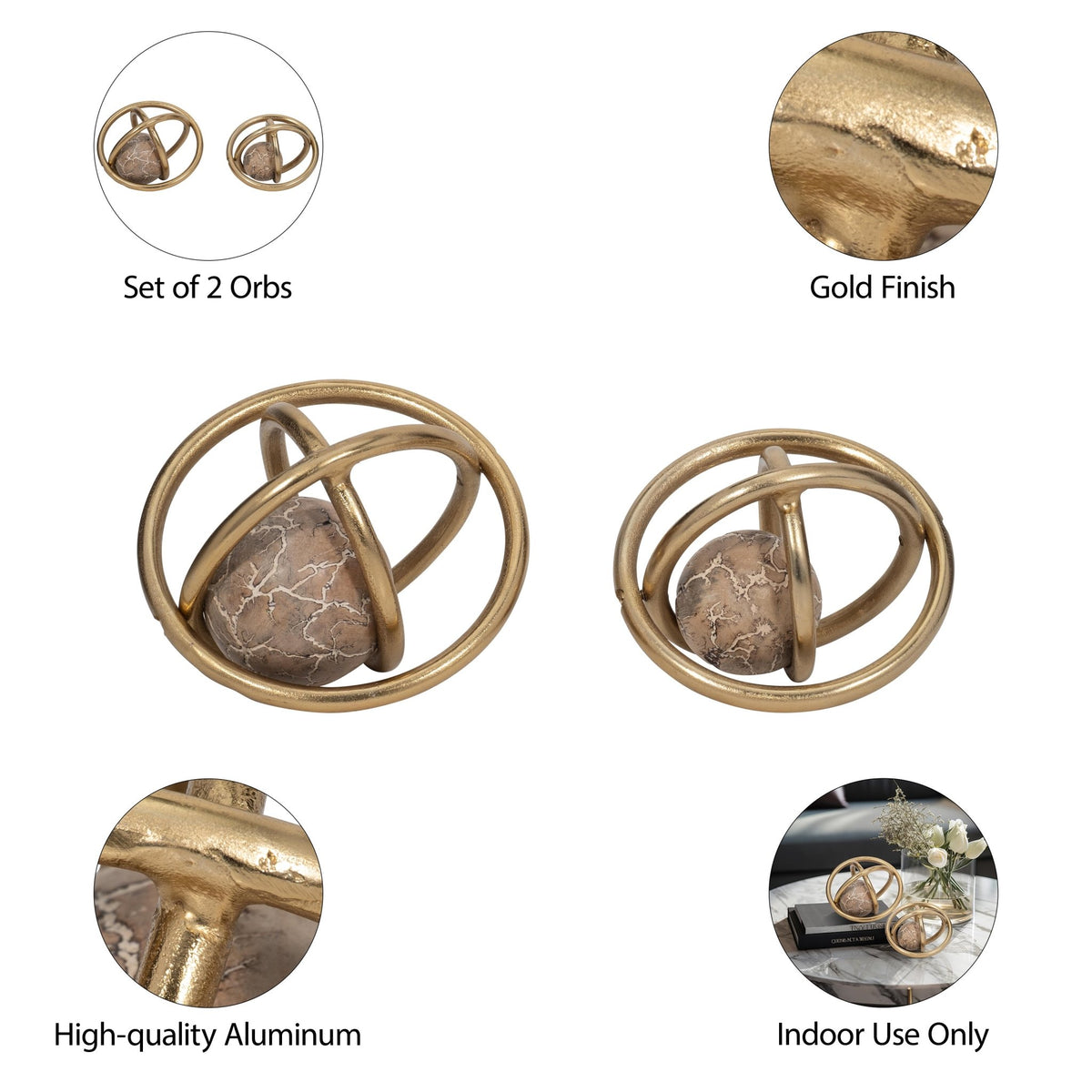 S/2 7/8" Solaro Gold Metal Orbs Table Decors| Sagebrook Home