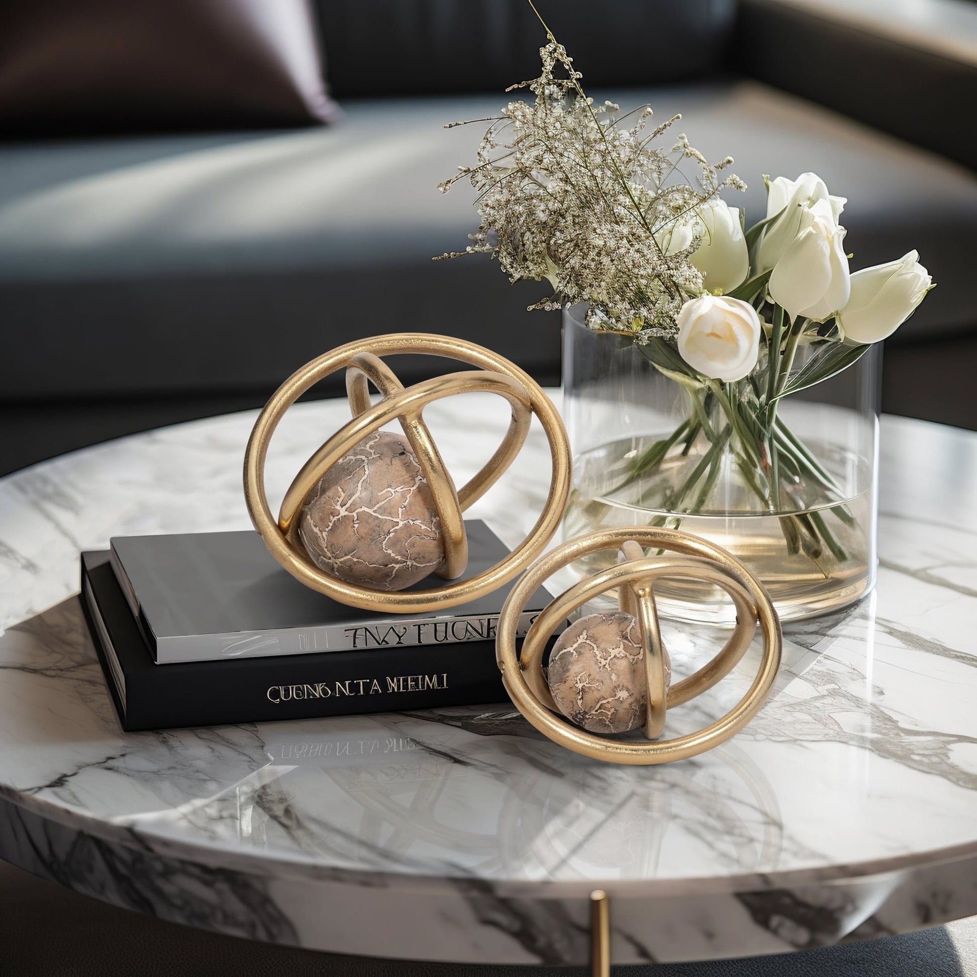 S/2 7/8" Solaro Gold Metal Orbs Table Decors| Sagebrook Home