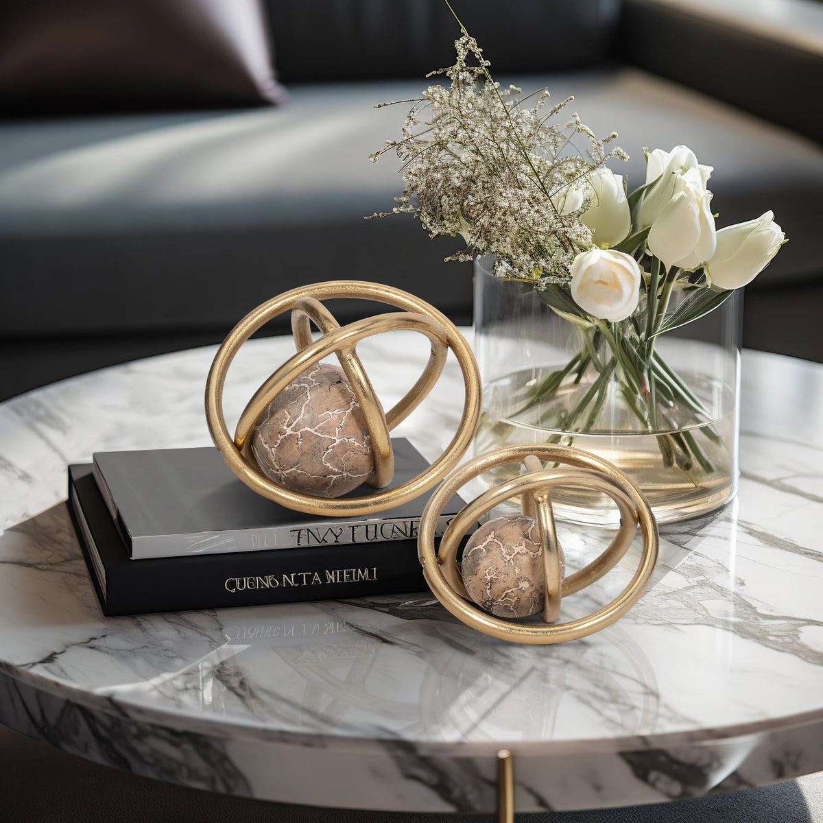 S/2 7/8" Solaro Gold Metal Orbs Table Decors| Sagebrook Home