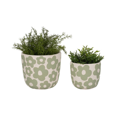 S/2 7/9" Flower Power Planters, Light Green - Al Rugaib Furniture