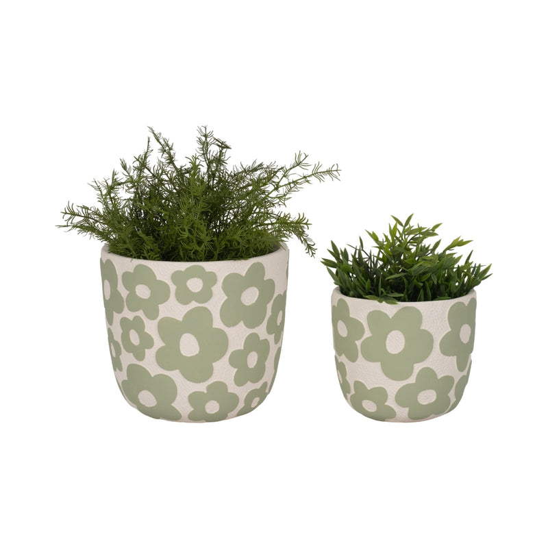 S/2 7/9" Flower Power Planters, Light Green - Al Rugaib Furniture