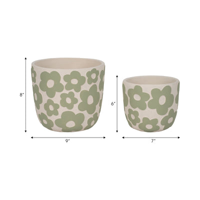 S/2 7/9" Flower Power Planters, Light Green - Al Rugaib Furniture